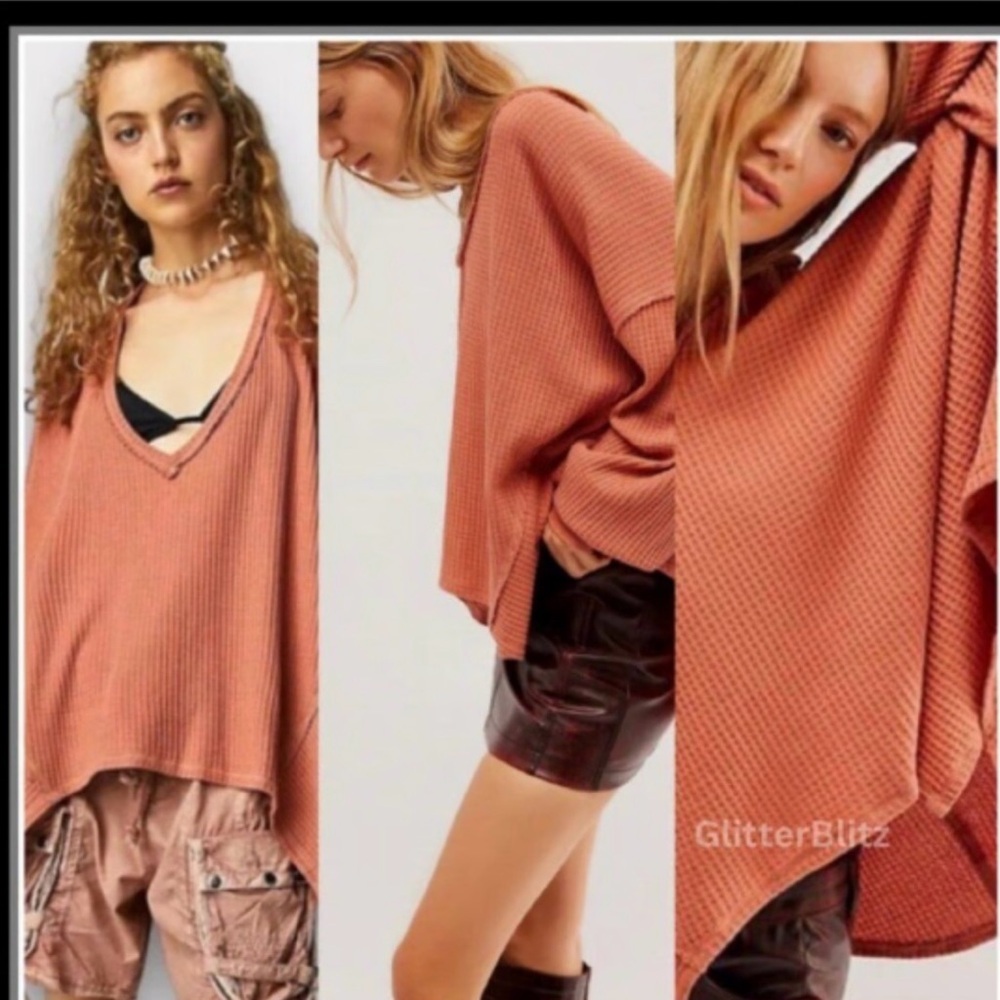 We The Free Coraline Waffle Knit Oversized Top Size L